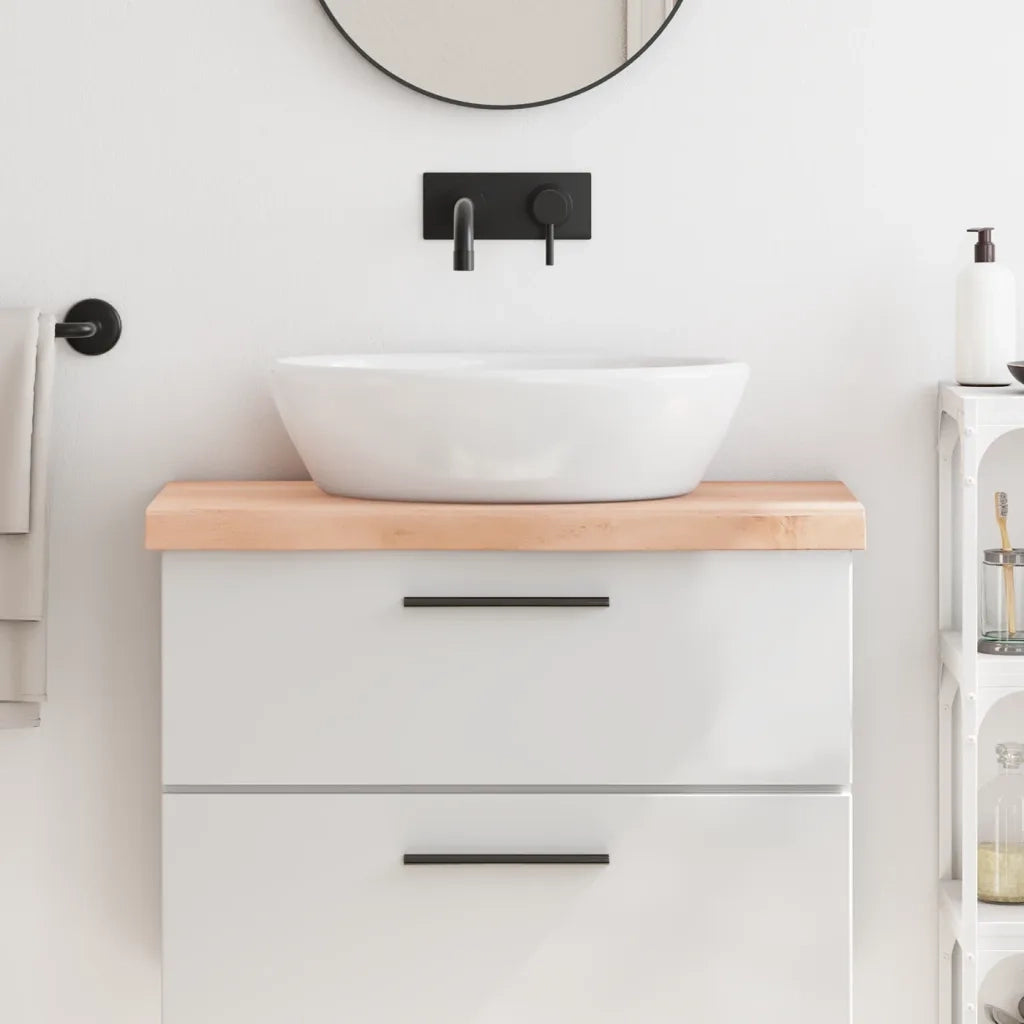 Piano Bagno 80x40x(2-6) cm in Legno Massello Non Trattato