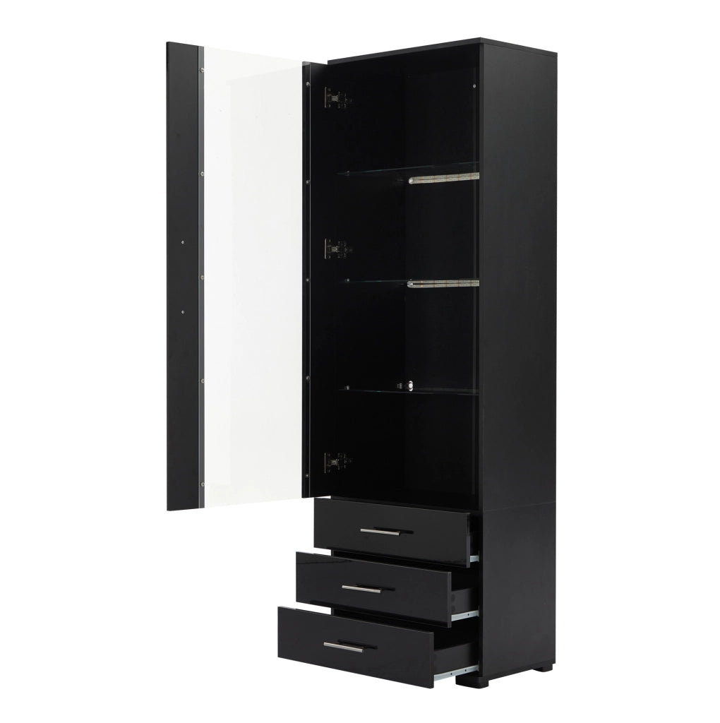 Vetrina 60x35x180 cm con LED e 3 cassetti in MDF nero