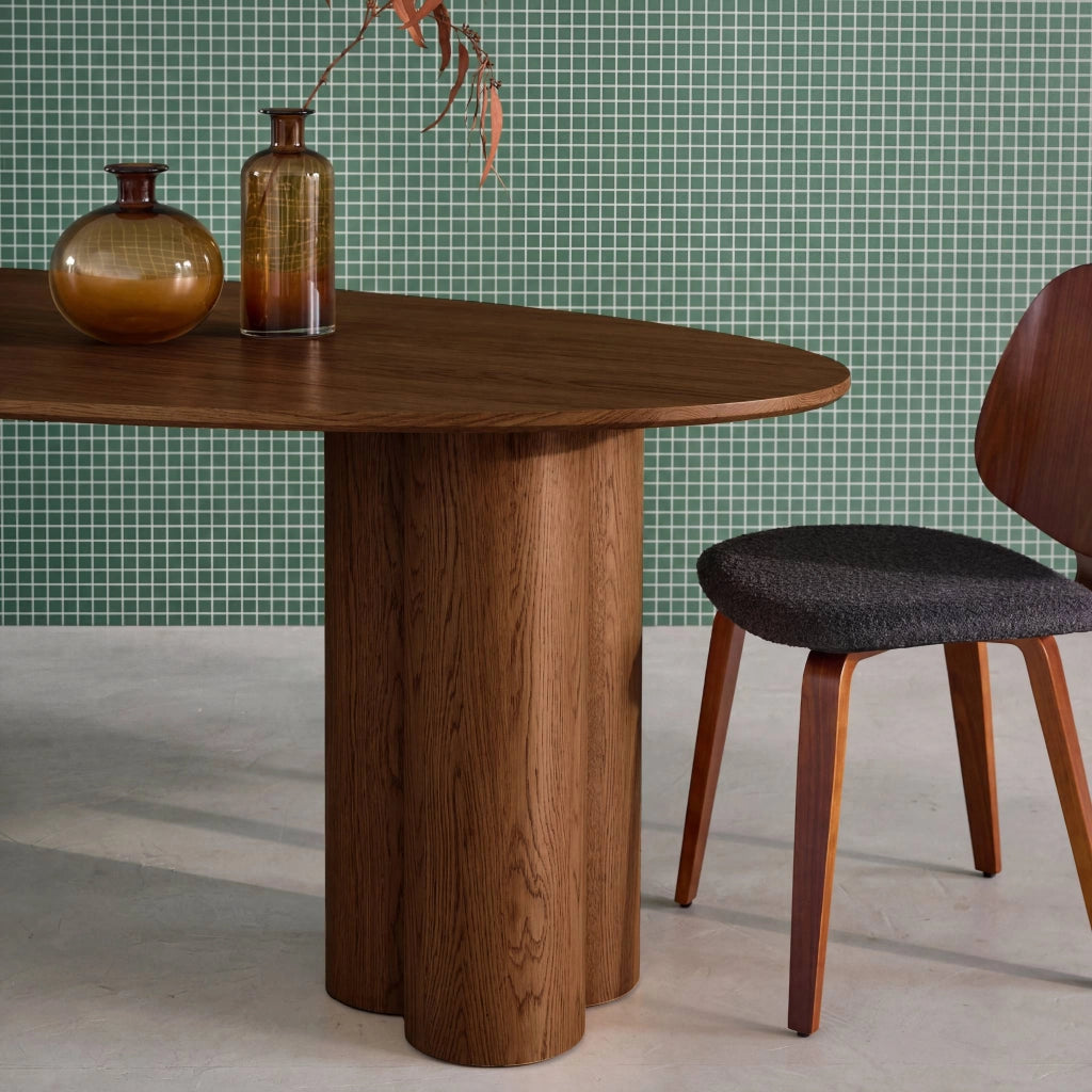 Tavolo da pranzo ovale in legno di hevea e impiallacciato rovere 8