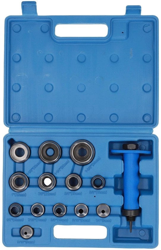 Set di utensili in acciaio da 13 pezzi - Manico 14,5 cm - Fori in pelle/rubbero/plastica - Scatola protettiva - Dimensioni intercambiabili - Set di punzoni