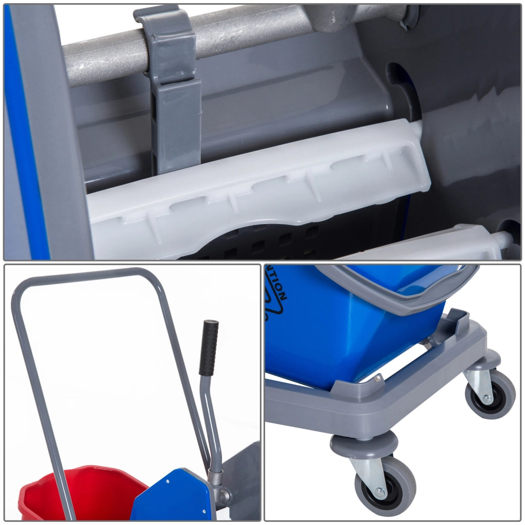 Carrello per pulizia con 2 secchi e 4 ruote ¨C Minimal ¨C Blu+Rosso Metallo+PP 73x45x92 cm