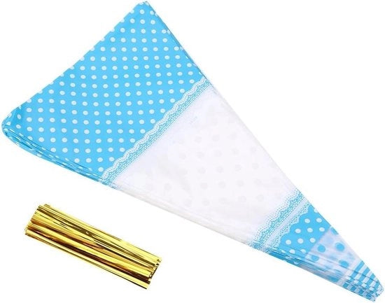 Confezioni trasparenti a forma di pallina di pop-corn in cellofan - Pacchetto blu per feste e regali - 50 pezzi