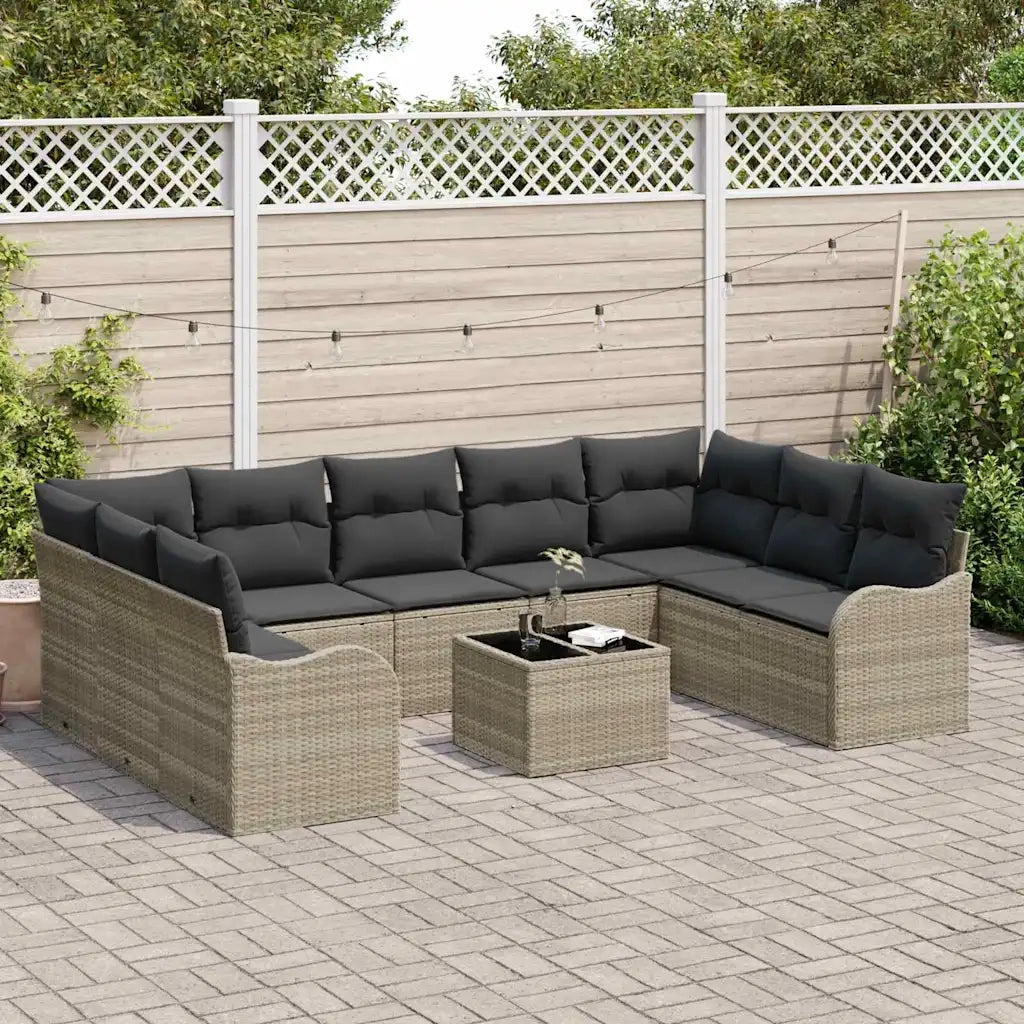 Set Divano da Giardino 10 pcs Grigio chiaro polyrattan