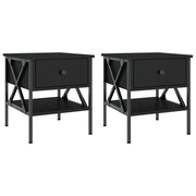 Set di 2 Comodini | Armadio da Notte | Mobiletto da notte Neri 40x42x45 cm in Legno Multistrato