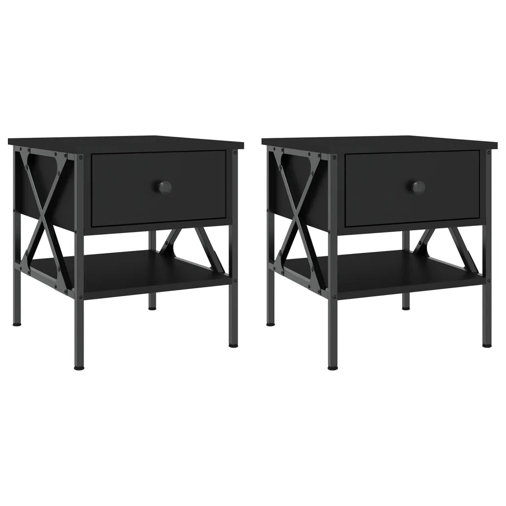 Set di 2 Comodini | Armadio da Notte | Mobiletto da notte Neri 40x42x45 cm in Legno Multistrato
