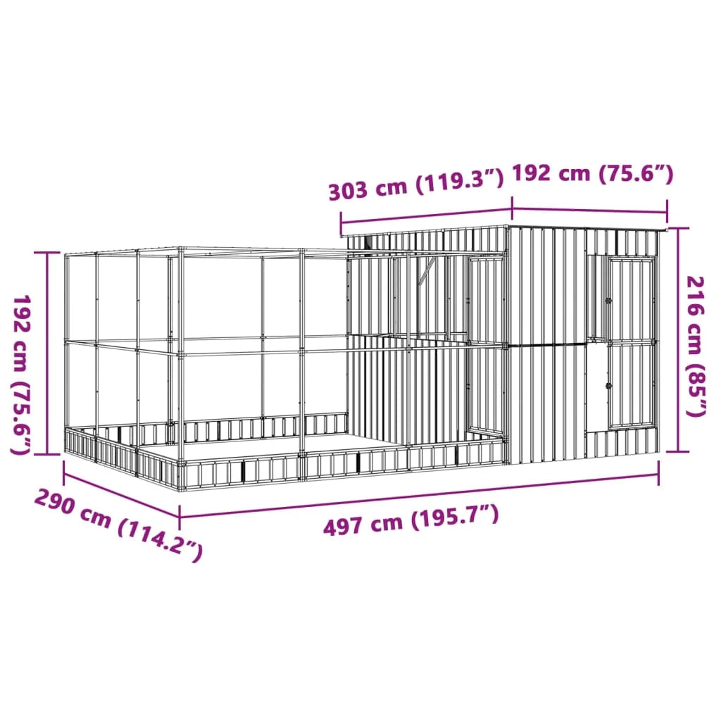 Voliera a gabbia con estensione in argento 497 x 303 x 216 cm acciaio argento 02_0045656