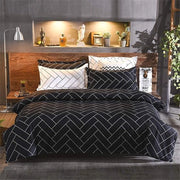 Set di Coperte da Letto con 2 Cuscini e 1 Fondo, Microfibra, Geometria Nera (140 x 200 cm)