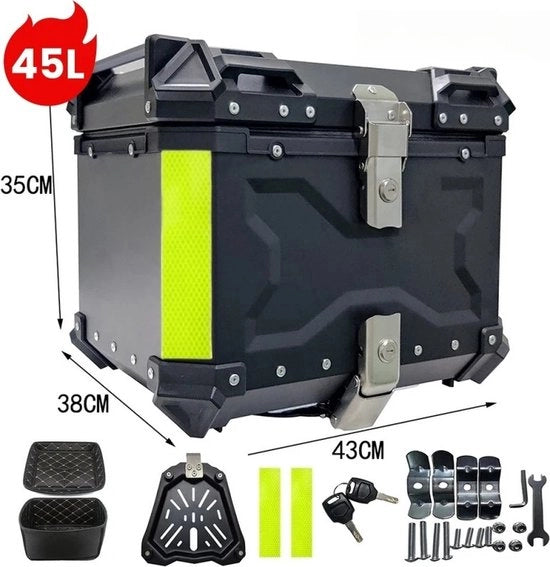 Topcase da Motocicletta in Alluminio 45L - Nero - Spazio di Carico Robusto e Impermeabile per Casco e Accessori