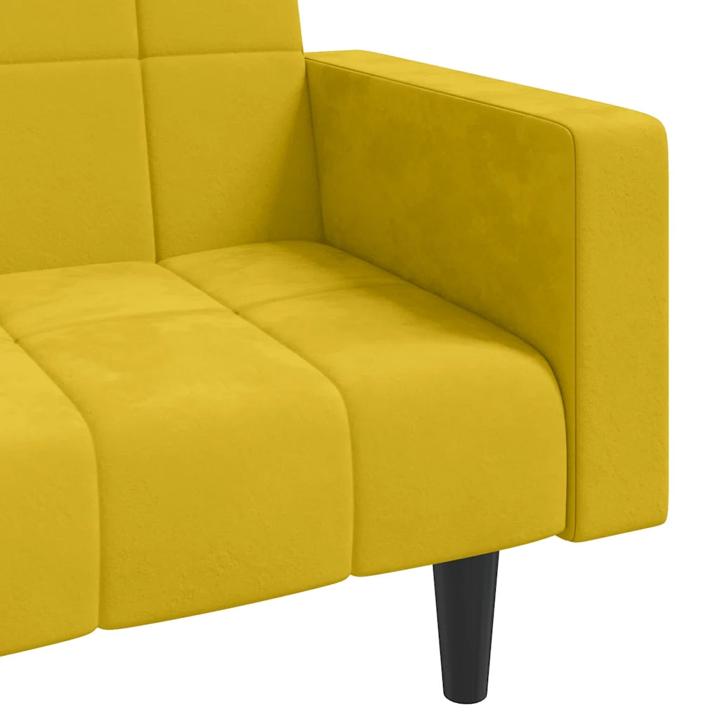 Divano Letto a 2 Posti con 2 Cuscini Giallo in Velluto 375851