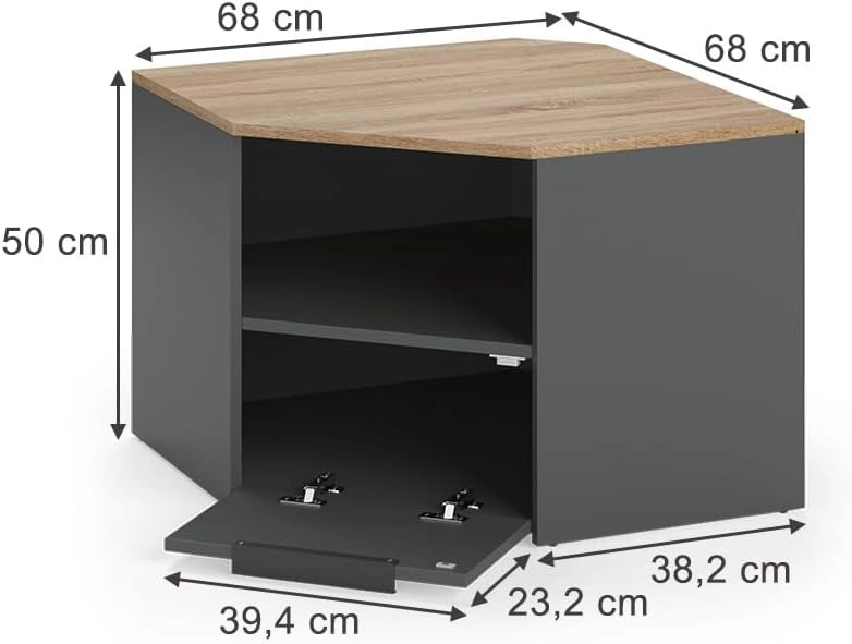 Credenza bassa Wido, Antracite, 68 x 50 cm, adatto come supporto TV con ripiani aperti