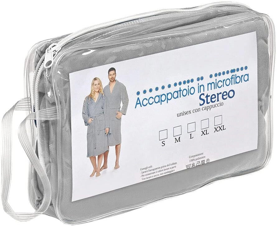 Accappatoio Microfibra Taglia S Moderno Morbido Uomo Donna Cintura Tasche Cappuccio Grigio