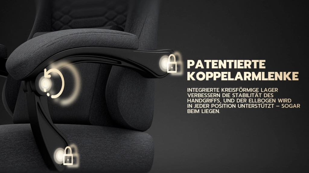 Sedia da ufficio gaming ergonomica con poggiatesta, supporto lombare, poggiapiedi e braccioli in tessuto nero con ruote