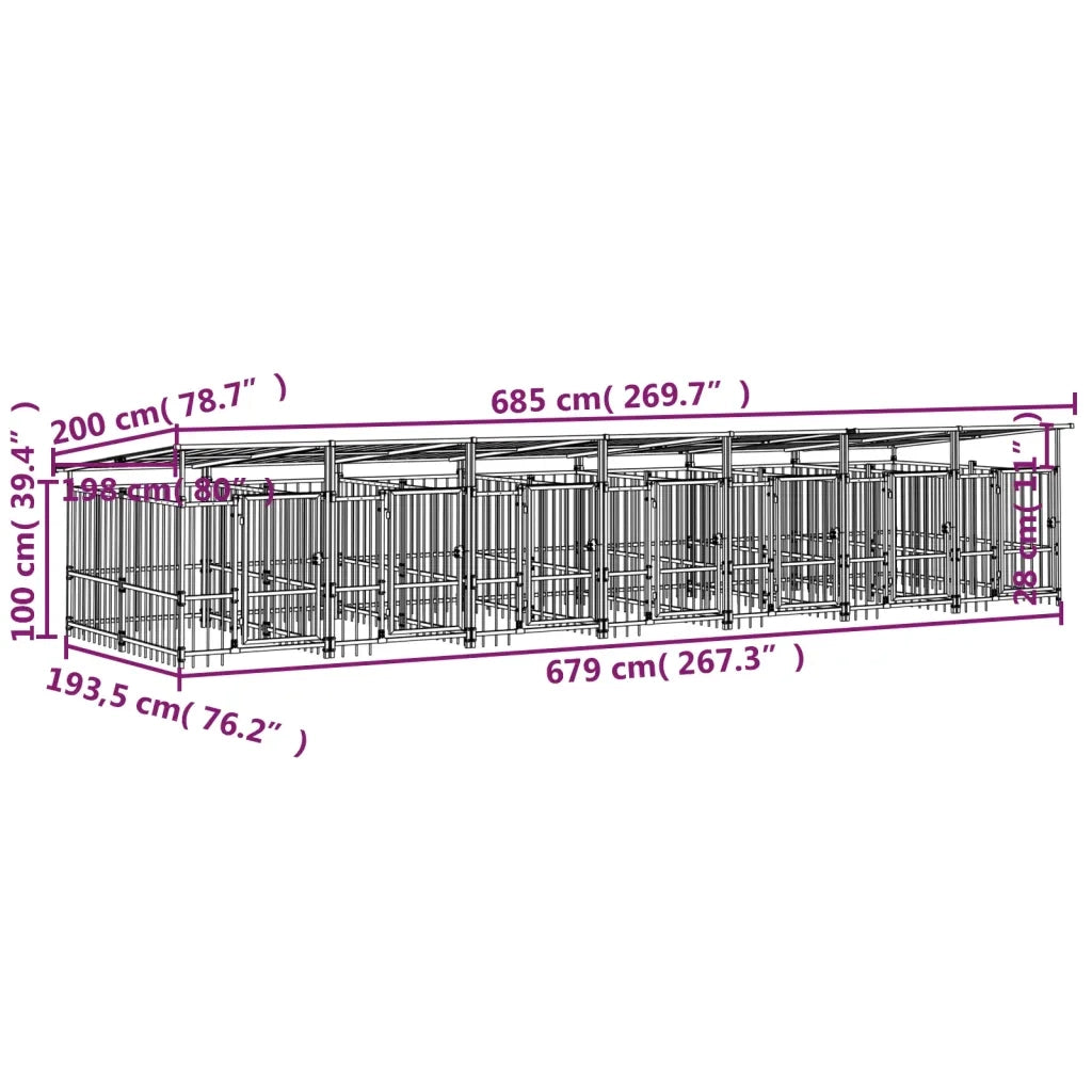 Gabbia per Cani da Esterno con Tetto in Acciaio 13,14 mÂ² cod mxl 44277
