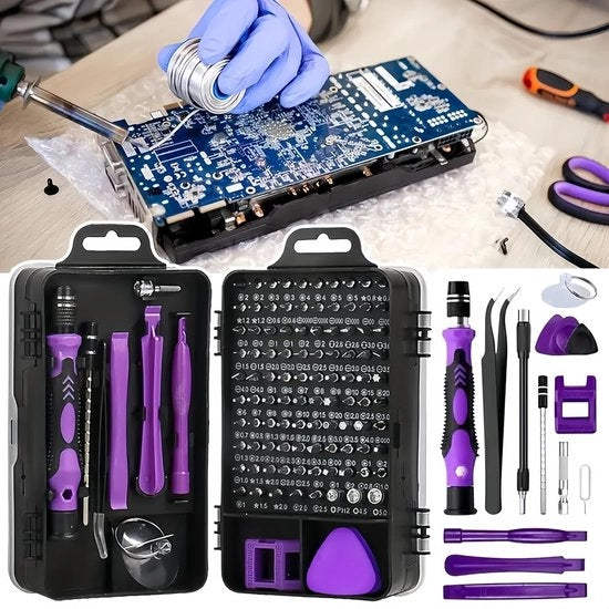 115 in 1 Set di Chiavi a Batteria - Kit di Riparazione Professionale Magnetico con Anti-Slittamento - Testa Piana con Molti Bit con Pinza - Attrezzatura per Elettronica, Telefono, Orologio e Auto - Riparazione e Manutenzione Precisa (confezione da due)