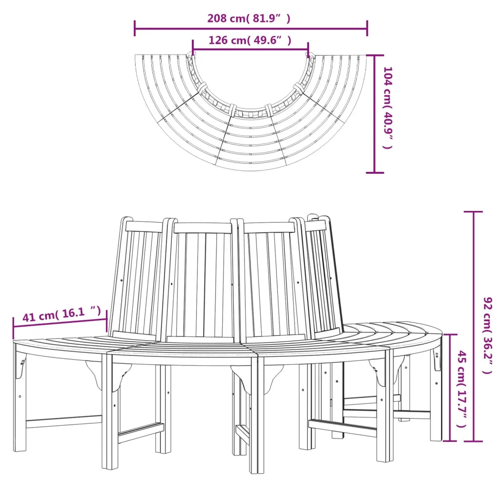 Panchina Albero Semi Circolare Ø208 Legno Massello di Eucalipto 362156