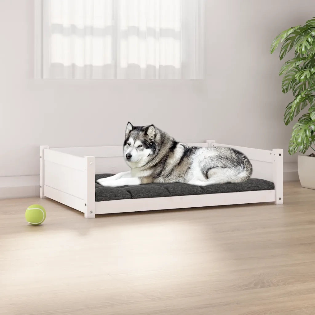 Cuccia per Cani Bianca 105,5x75,5x28 cm Legno Massello di Pino 821463