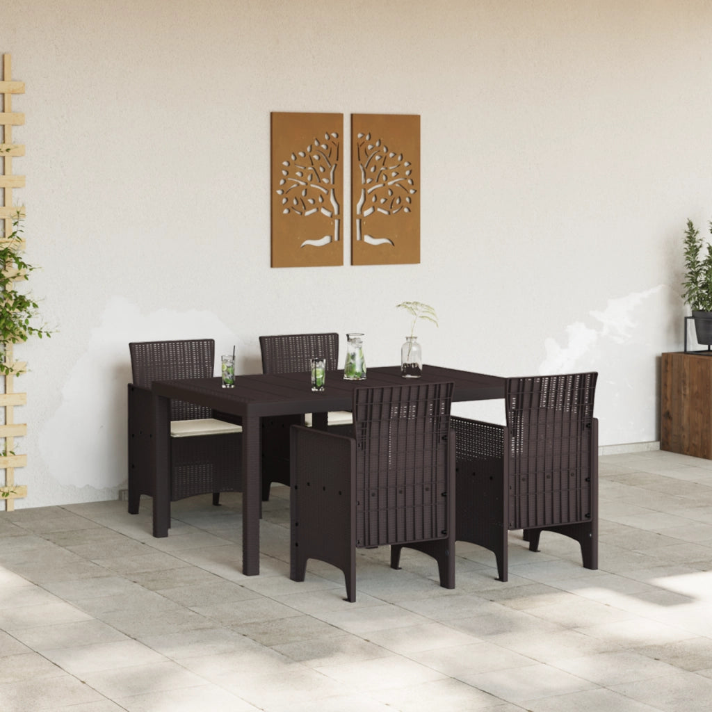 Set da Pranzo da Giardino 5 Pezzi con Cuscini Marrone Rattan Sintetico