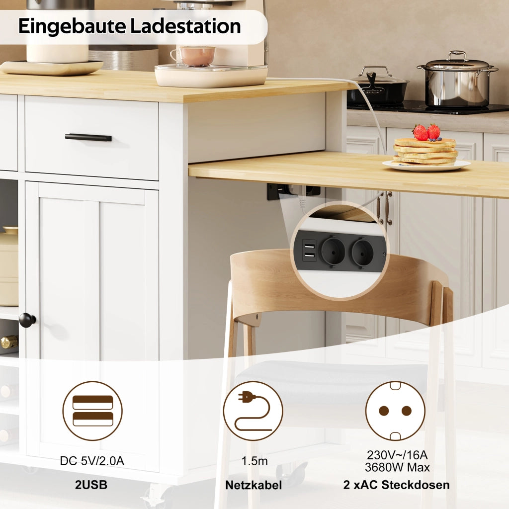ISOLA cucina con piano estraibile 136(223)x50x93 cm MDF Bianco/Naturale