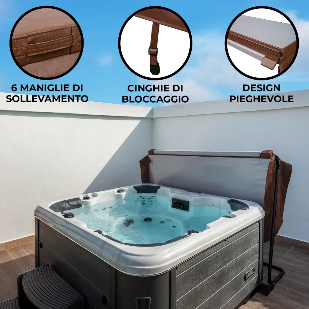 Copertura per vasca idromassaggio Coperchio Spa 2 x 2 m quadrato Marrone Hard Top Resistente alle intemperie PVC in Pelle