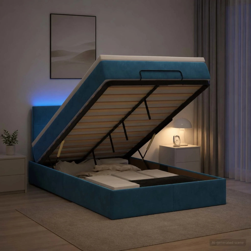 Letto Ottomano con Materasso e LED Blu scuro 120 x 200 cm 3457135