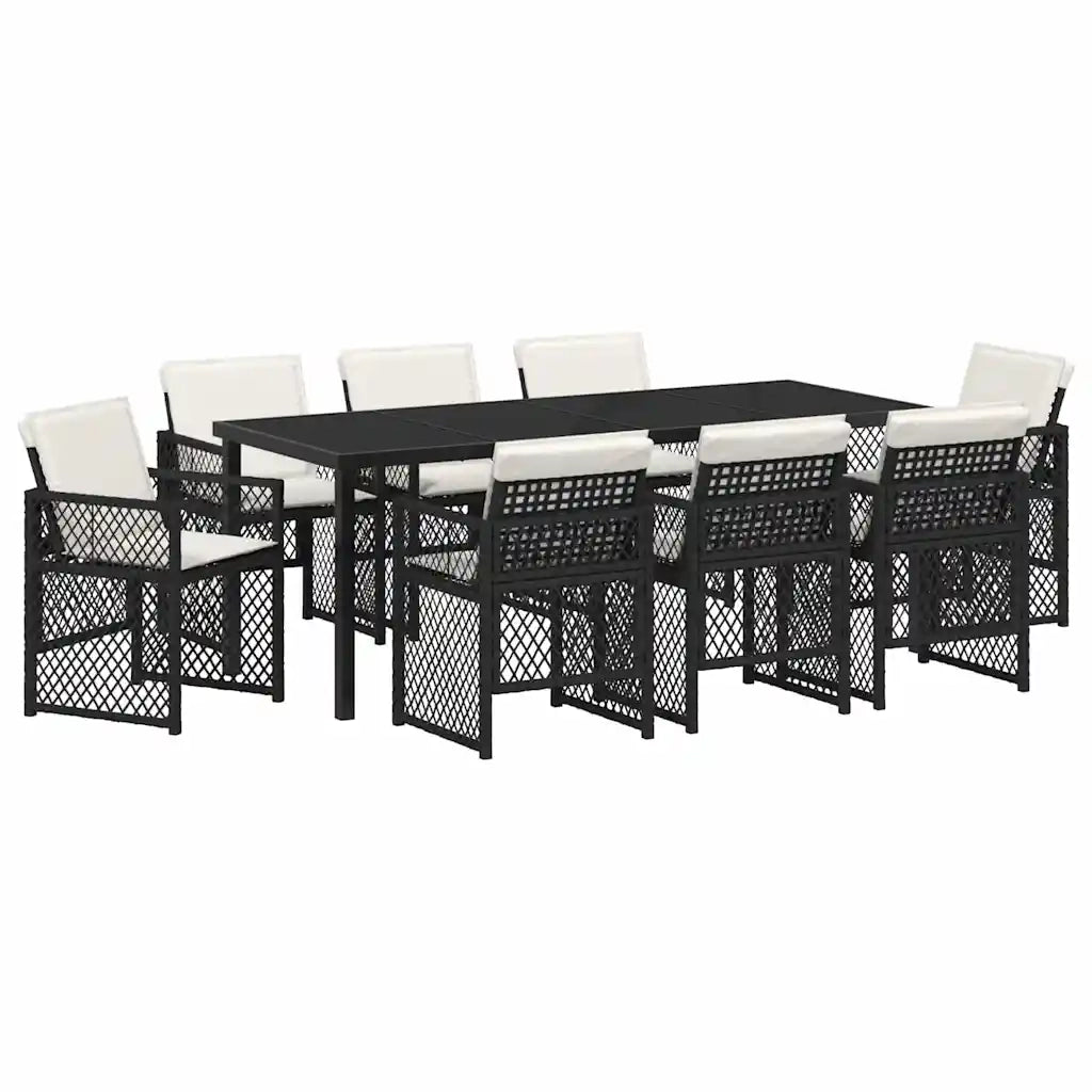 Set da Pranzo per Giardino 9 pcs Nero polyrattan 3380620