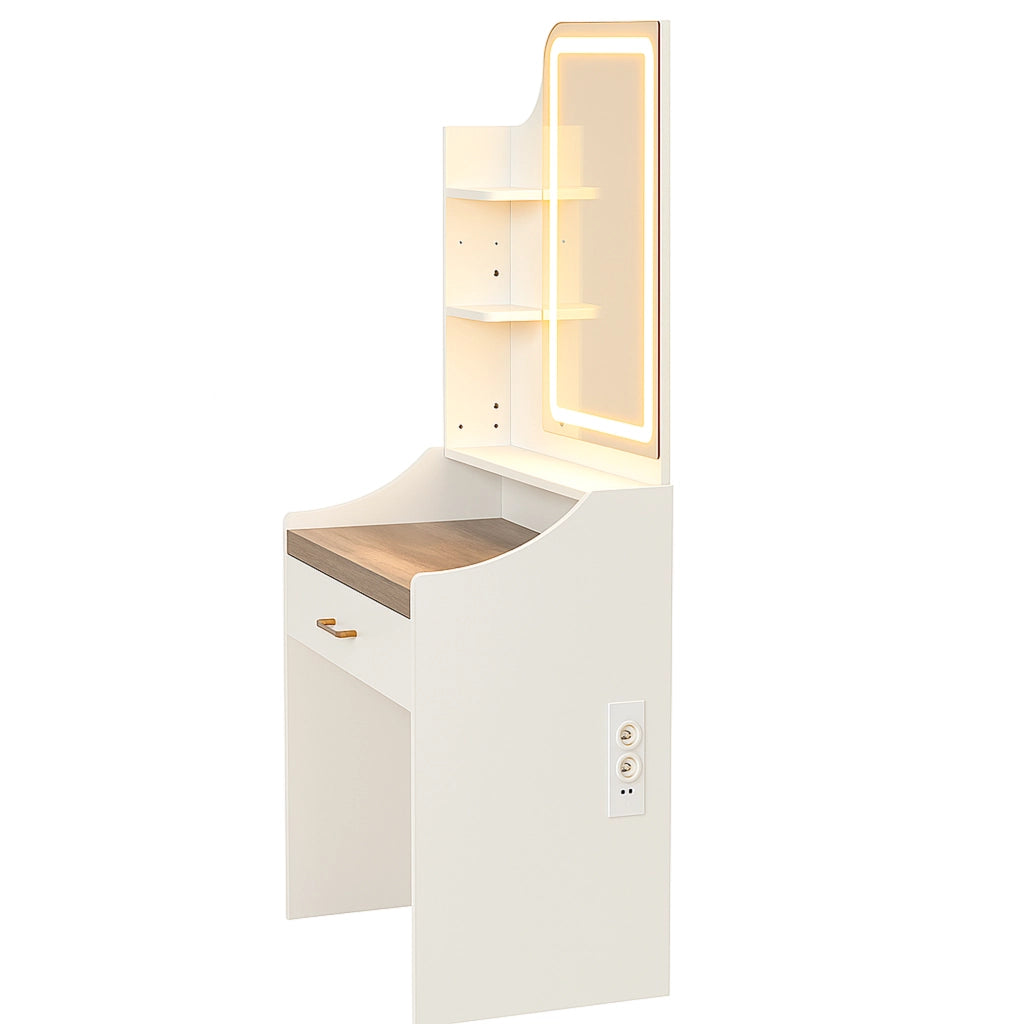 Afrodite - Toeletta Trucco con Luce LED Cassetto 3 Ripiani e Prese Postazione Make Up in Legno Bianco