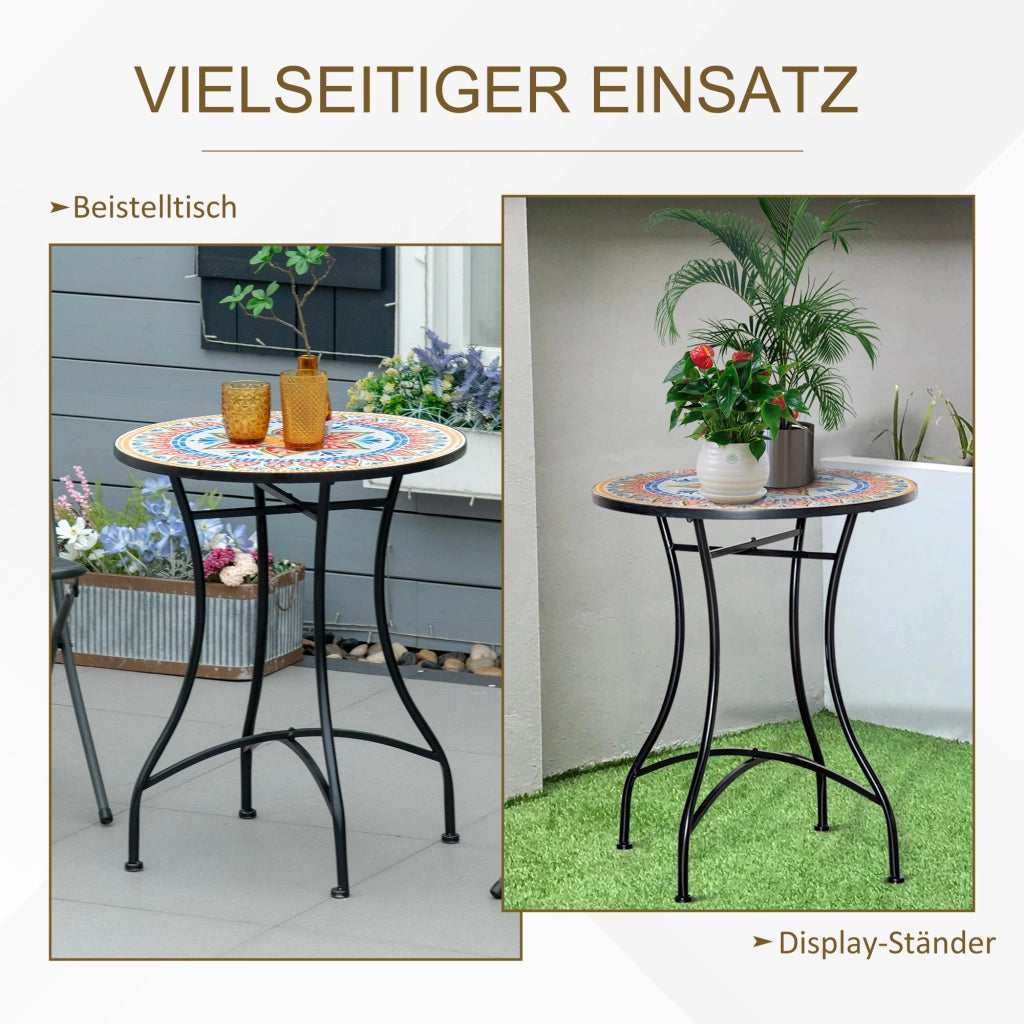 Tavolo da Giardino Bistrot Rotondo con Piano in Mosaico di Ceramica; Struttura in Metallo; ?60¡Á71 cm; Rosso