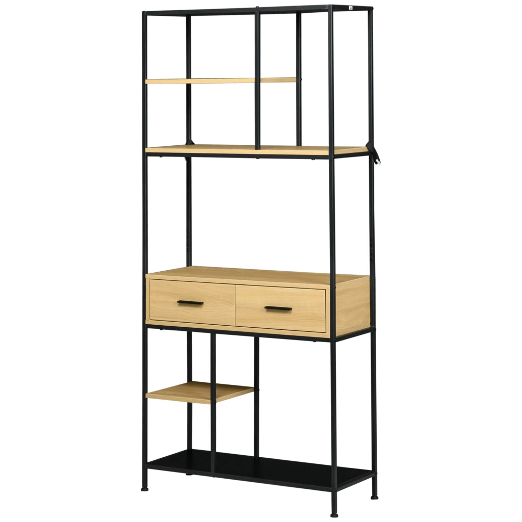 Libreria Scaffale 5 Livelli con 2 Cassetti in Metallo ¨C zephmum ¨C Rovere 80x30x170,5 cm