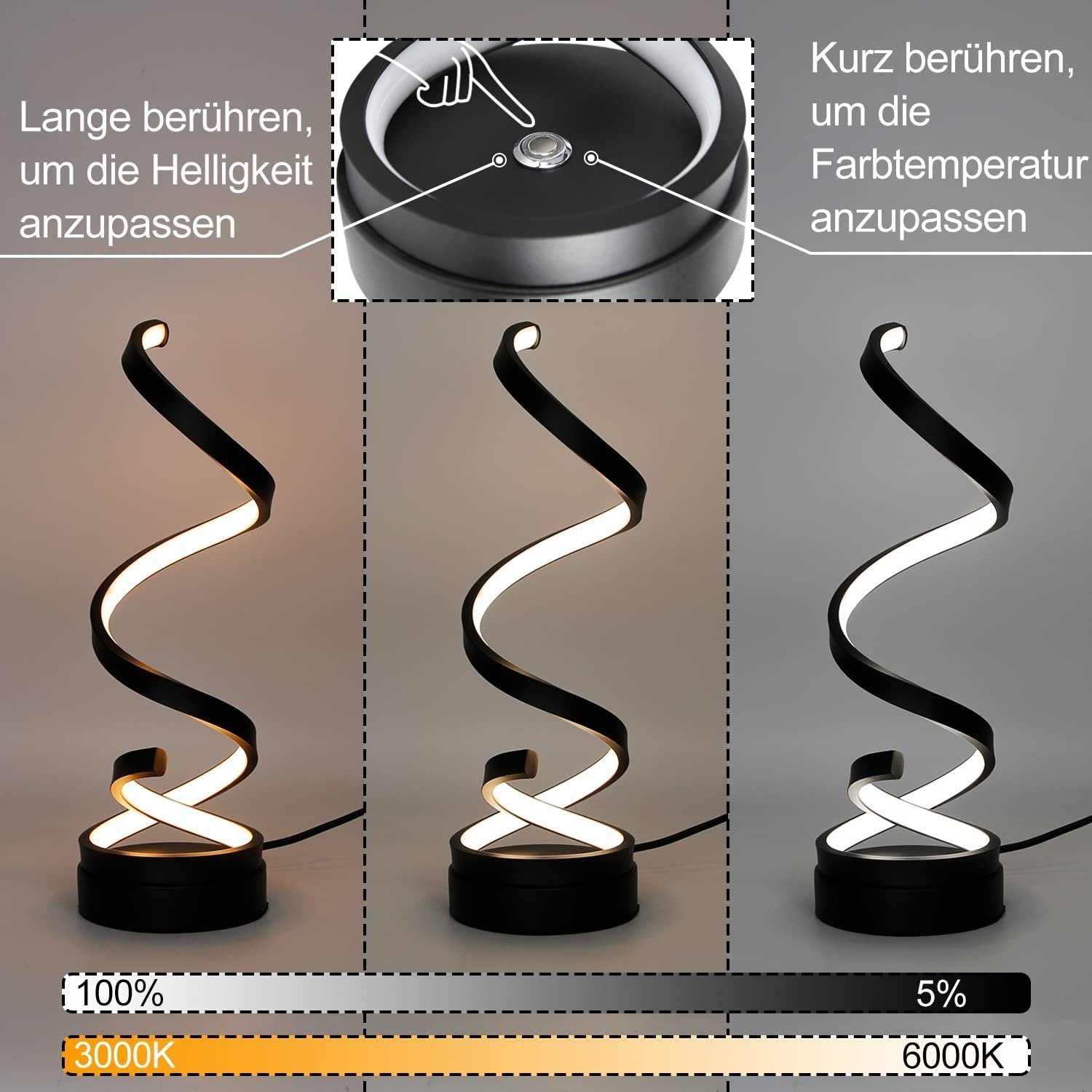 ZMH Lampada da tavolo LED moderna 12W dimmerabile touch a spirale per soggiorno comodino