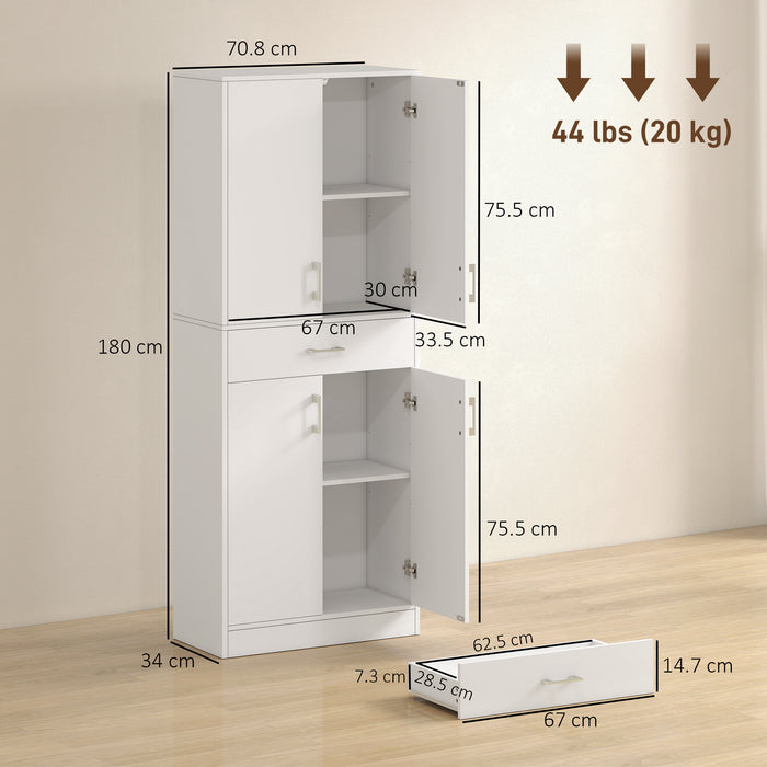 Credenza Cucina Alta con 2 Armadietti e un Cassetto Centrale 70,8x34x180 cm in MDF Bianco