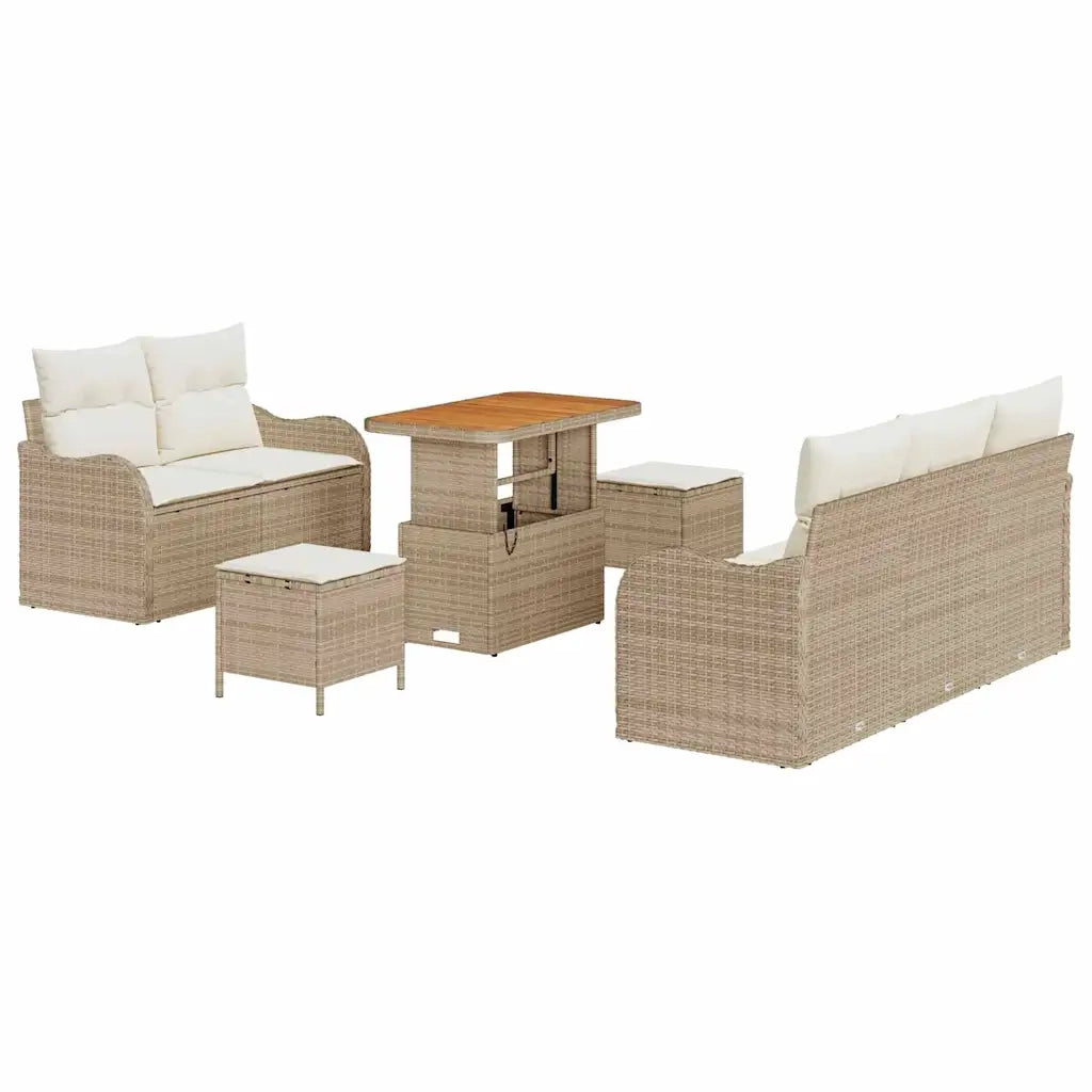 Set Divano da Giardino con cuscino 8 pcs Beige polyrattan