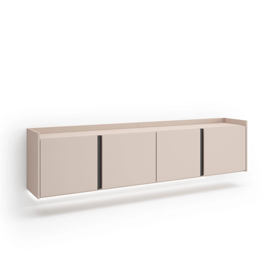 Mobile TV Soggiorno, 207x50x35 cm, Per TV fino a 80", Sospeso, da appendere, LED, Beige