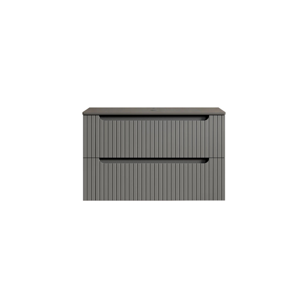 Mobile bagno sospeso con 2 cassetti e piano in pietra sinterizzata per bagno; in compensato; grigio scuro; 89×55×61 cm