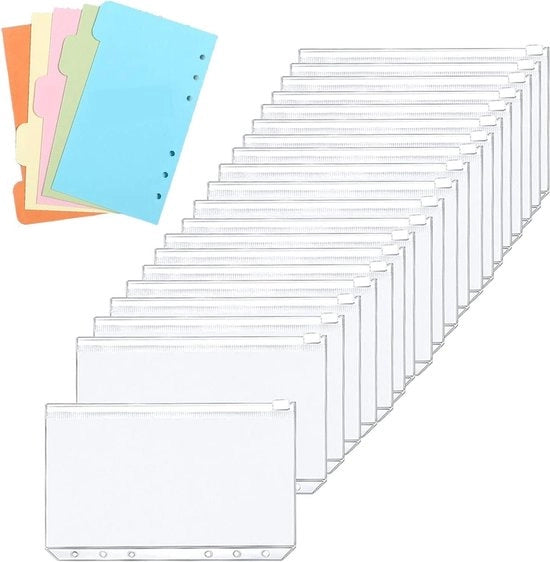 Documenti A6 con chiusura a cerniera, impermeabili, 20 pezzi, 6 fori, carta di separazione in 5 colori