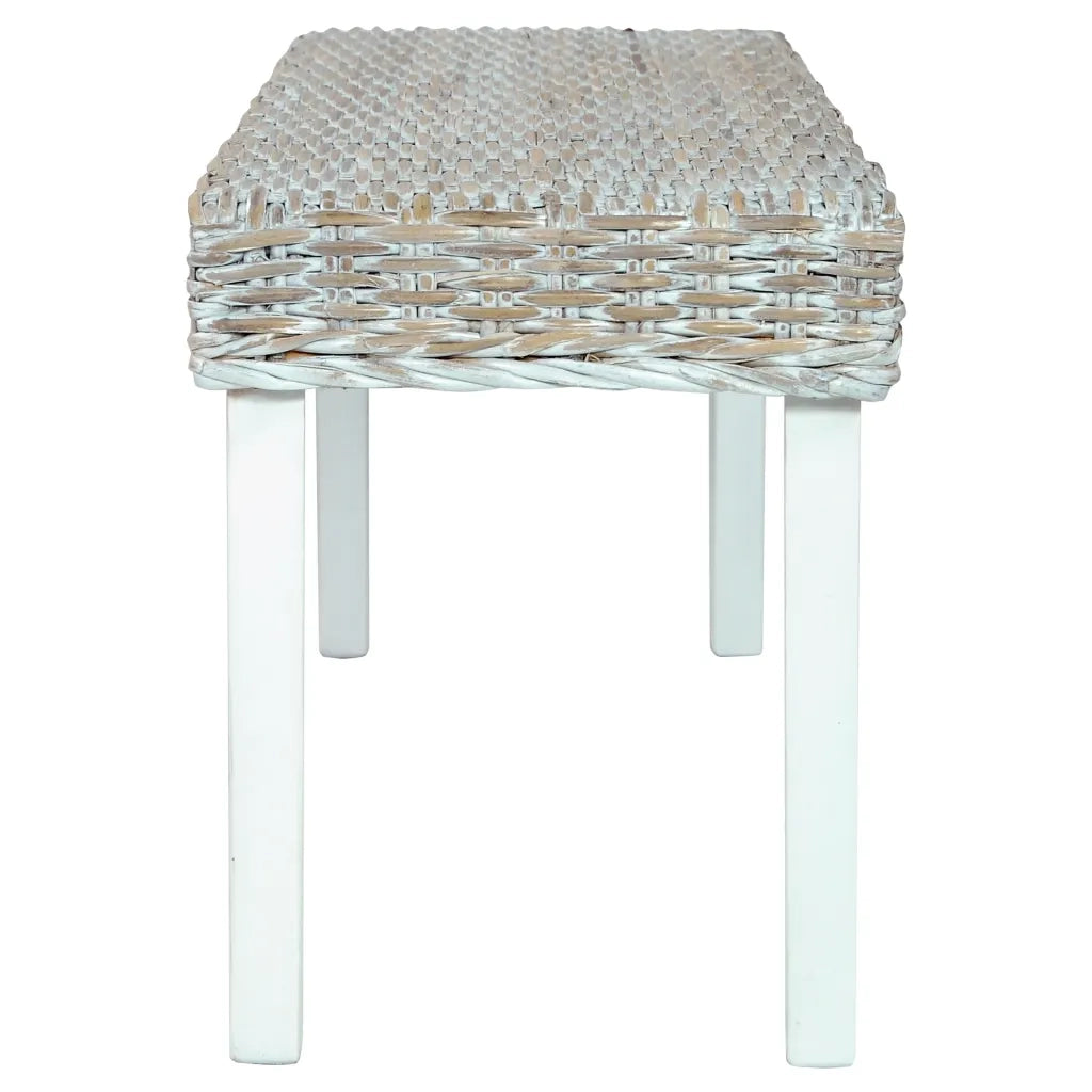 Panca 110 cm Bianca in Rattan Naturale Kubu e Massello di Mango