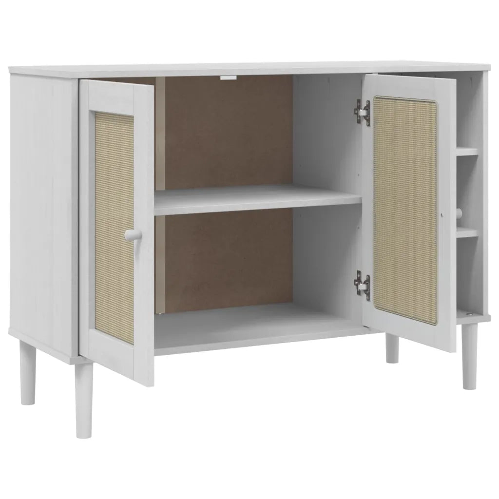 Credenza-Buffet-Armadio da cucina SENJA Aspetto Rattan Bianco 112x40x80 cm Massello Pino 203038