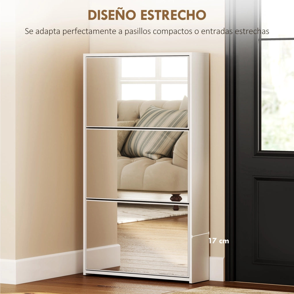 Scarpiera con Specchio e 3 Ante ¨C zephmum ¨C Bianco 65x17x114,5 cm