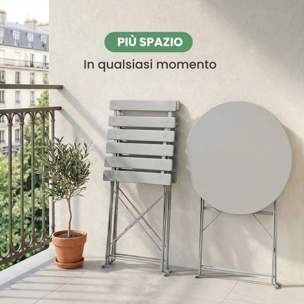 Set di mobili da balcone ORION Tavolo rotondo e 2 sedie in elegante grigio