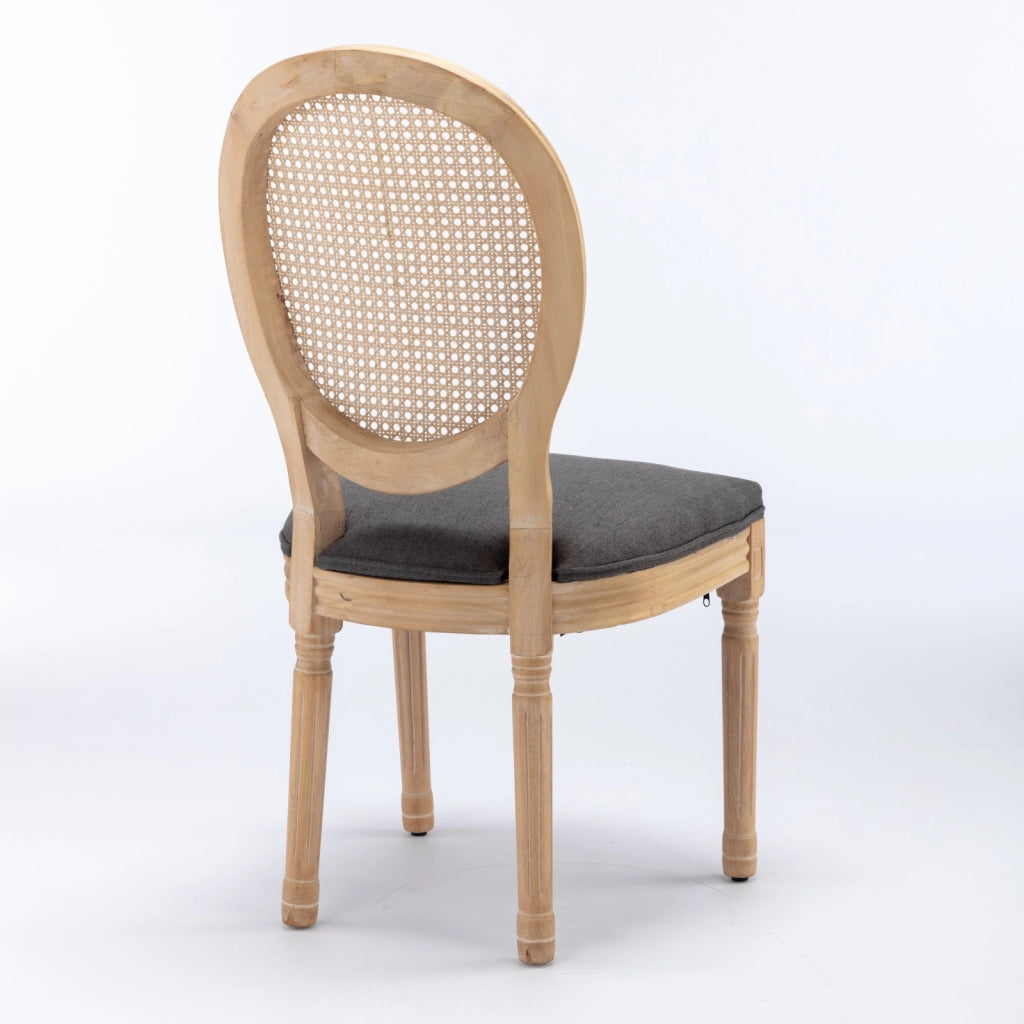Sedie da Pranzo in Legno Massello e Rattan con Schienale ¨C MINIMAL ¨C Set 2 Pezzi, Grigio