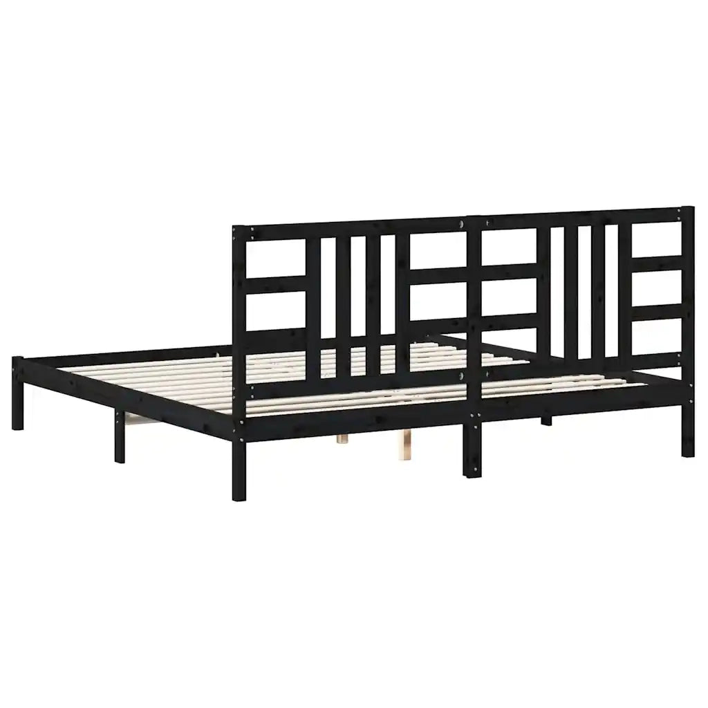 Giroletto-Struttura Letto Nero in Legno Massello 200x200 cm 125814
