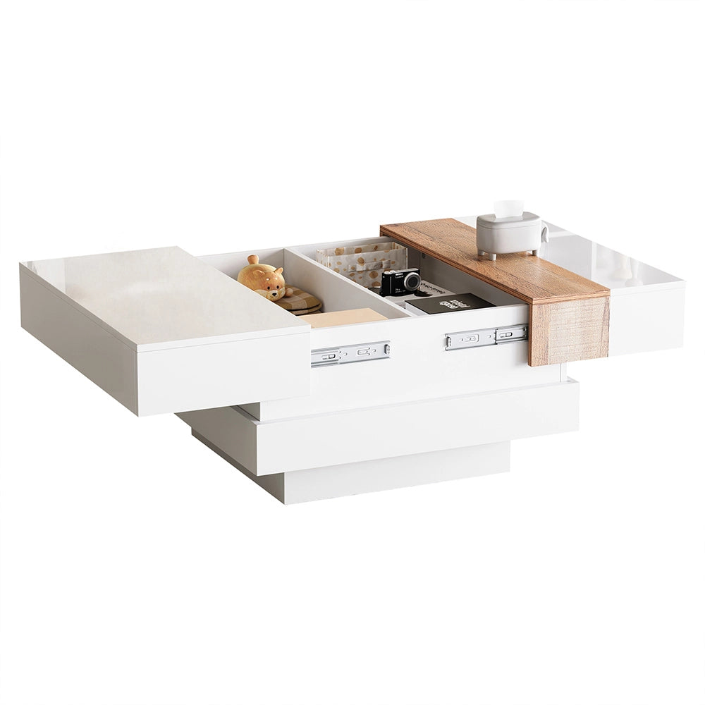 Tavolino-Xylo-70x70x39cm bianco piano scorrevole spazio archiviazione