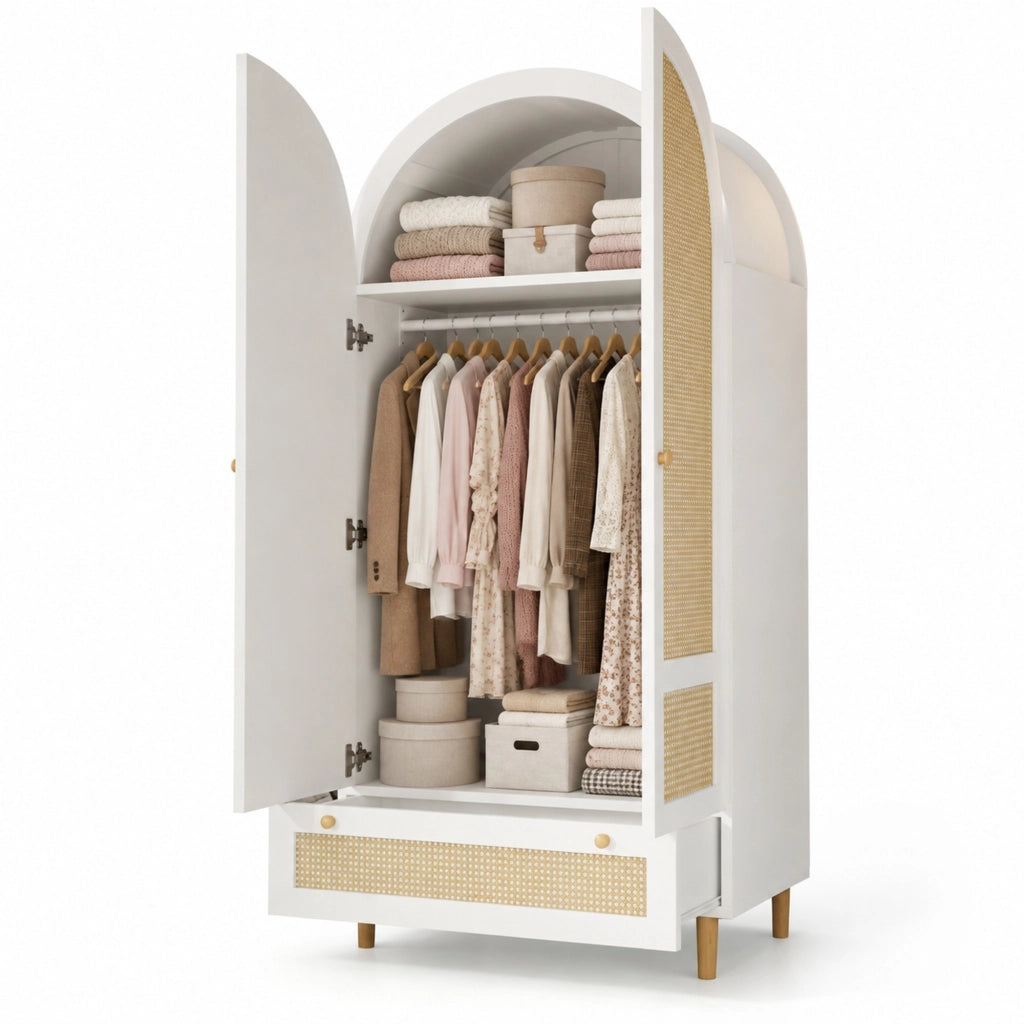 Armadio 80x50x180 cm bianco in MDF, asta appendiabiti e cassetto