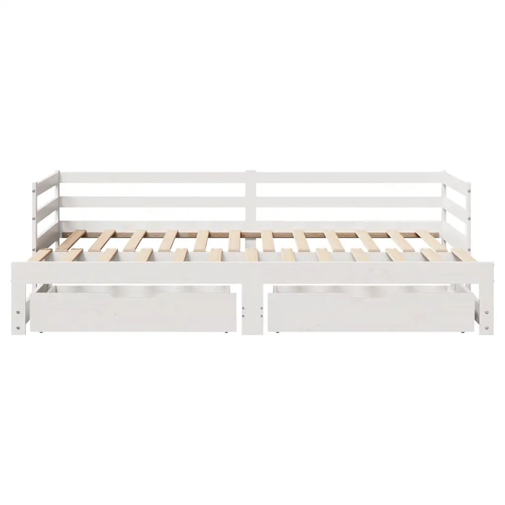 Letto singolo | Letto per adulti | Dormeuse con Cassetti Bianco 90x200 cm Legno Massello di Pino