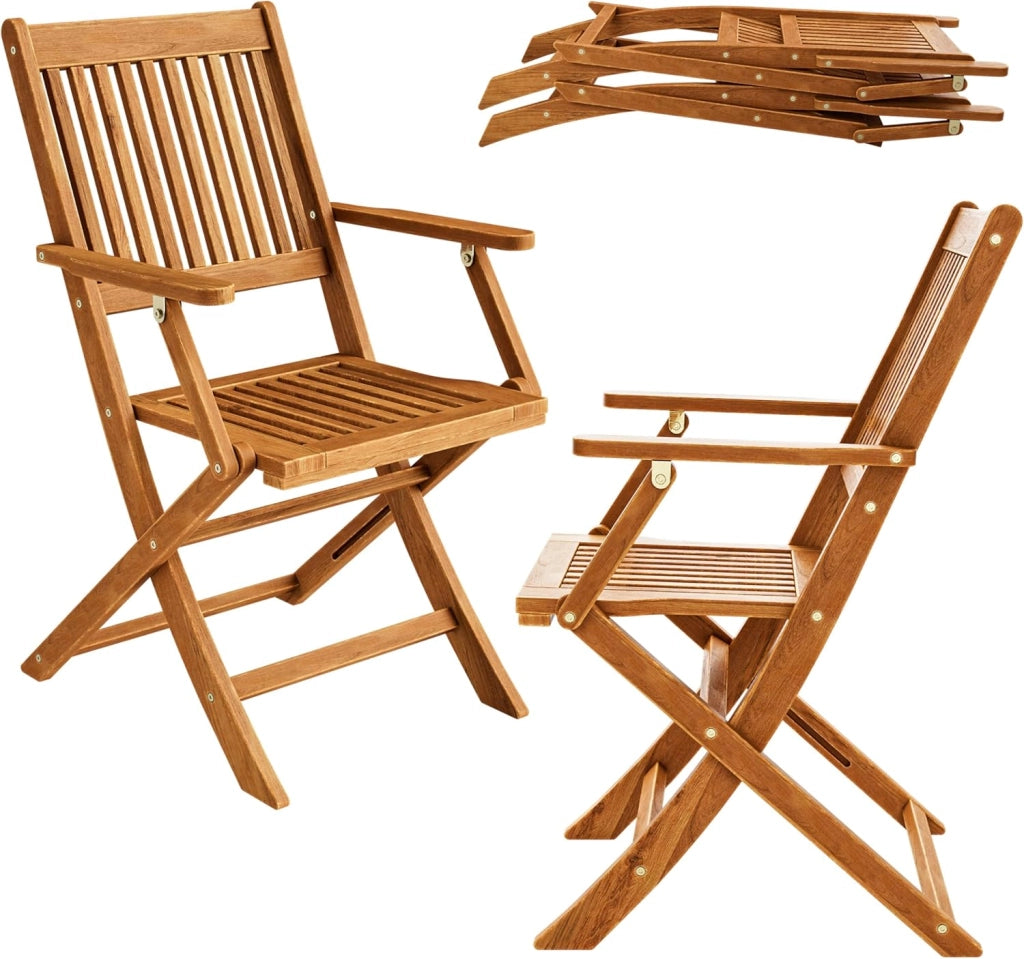 Deuba 2 Sedie da Giardino Sydney Set Pranzo Pieghevoli Legno di Acacia braccioli Certificazione FSC