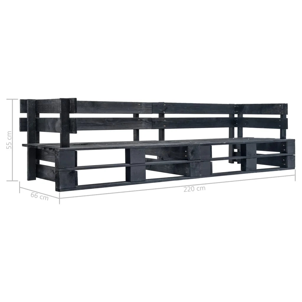 Divano da giardino in pallet a 2 posti in legno nero 02_0011865