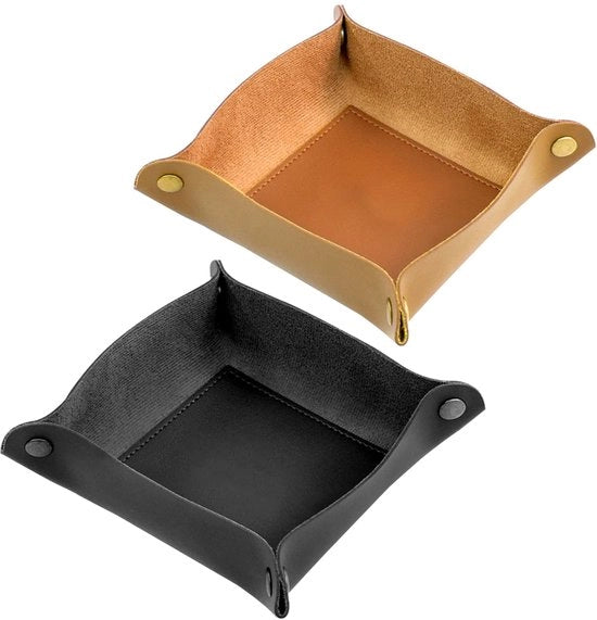 Ladro di chiave 2-in-1 in pelle di finto cuoio con cassetta di chiusura quadrata per gioielli, orologi e telefono cellulare, con cassetta di chiusura pieghevole e spazio di stoccaggio.
