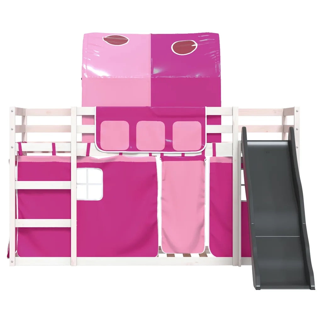 Letto a Castello con Scivolo e Tende Rosa 90x190 cm 3284157