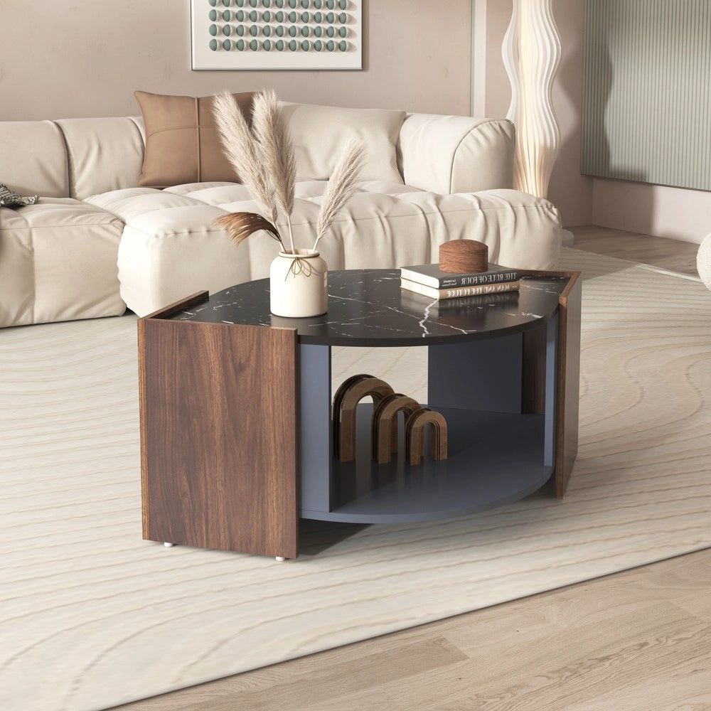 Tavolino da Caff¨¨ Effetto Marmo e Noce ¨C MINIMAL ¨C Design Moderno per Soggiorno