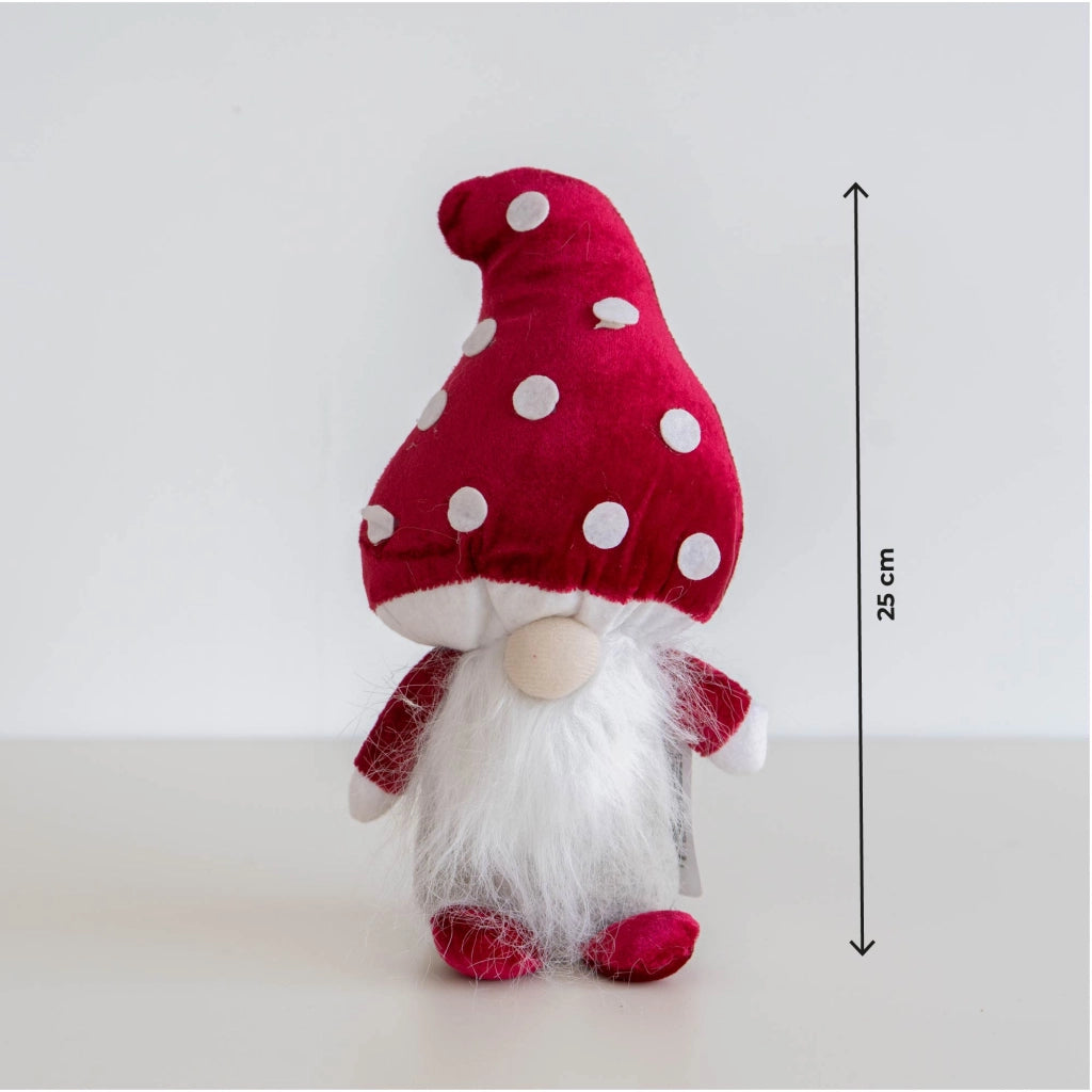 Set 3 Gnomi Natalizi Decorativi con Cappello a Forma di Fungo in Stoffa Rosso e Bianco Decorazioni di Natale per Casa Altezze 22/25/35 cm