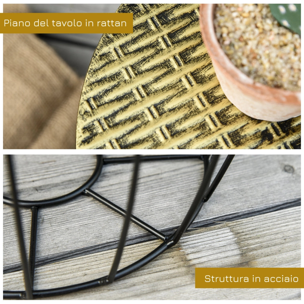 Set da Giardino Esterno, 3 Tavolini da Balcone Impilabili, Arredamento da Giardino Stile Industriale in Metallo, Nero e Bronzo